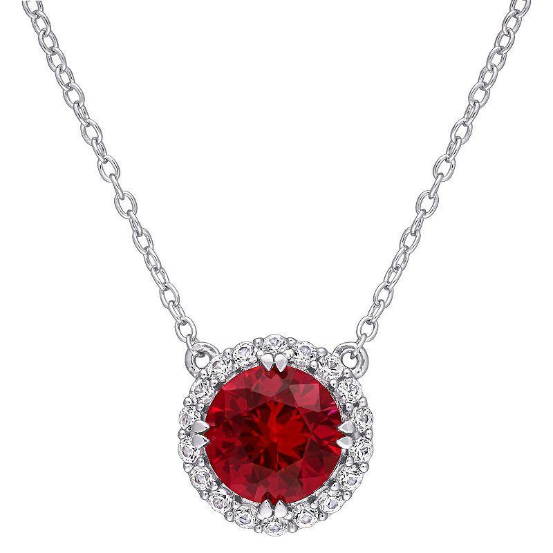 Stella Grace Sterling Silver Lab-Created Ruby & Lab-Created White Sapphire Halo Pendant Necklace, Womens Multicolor Product Image