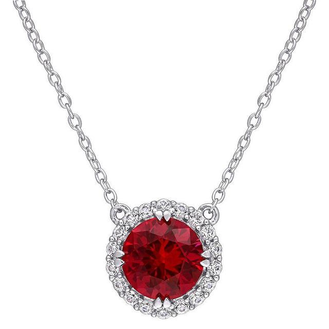 Stella Grace Sterling Silver Lab-Created Ruby & Lab-Created White Sapphire Halo Pendant Necklace, Womens Multicolor Product Image