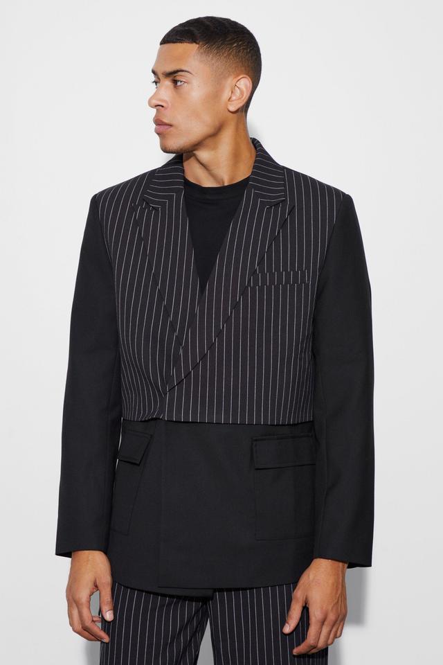 Pinstripe Overlay Oversized Blazer | boohooMAN USA Product Image