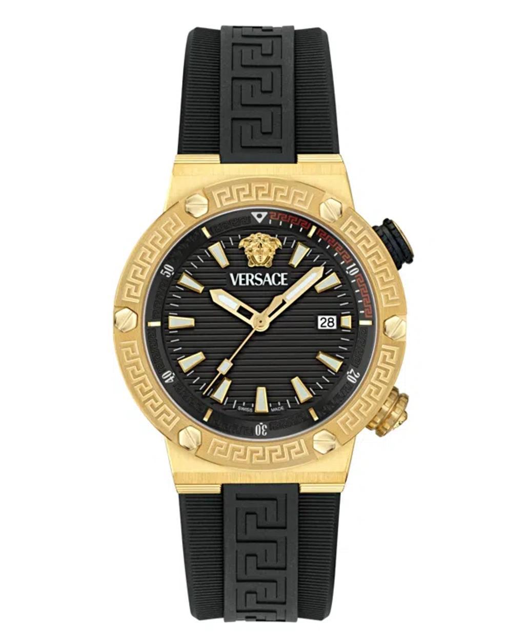 VERSACE Men's Swiss Black Rubber Strap Watch 43mm In Gold Product Image