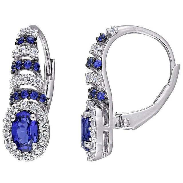 Stella Grace Sterling Silver Lab-Created Blue & White Sapphire Oval Leverback Earrings, Womens Product Image