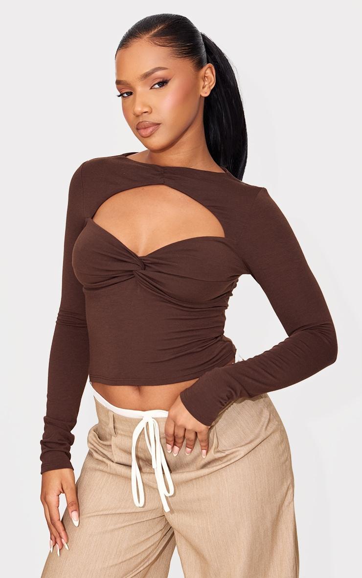 Chesnut Contour Jersey Cut Out Detail Long Sleeve Top Product Image