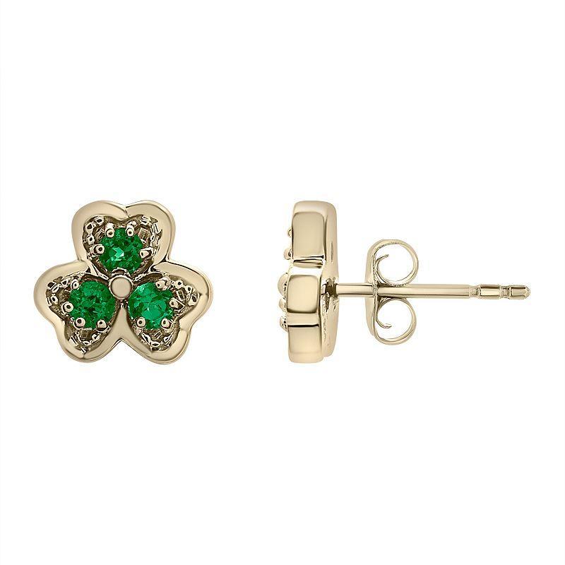 14k Gold Over Sterling Silver Lab-Created Emerald Clover Stud Earrings, Womens, Green Product Image