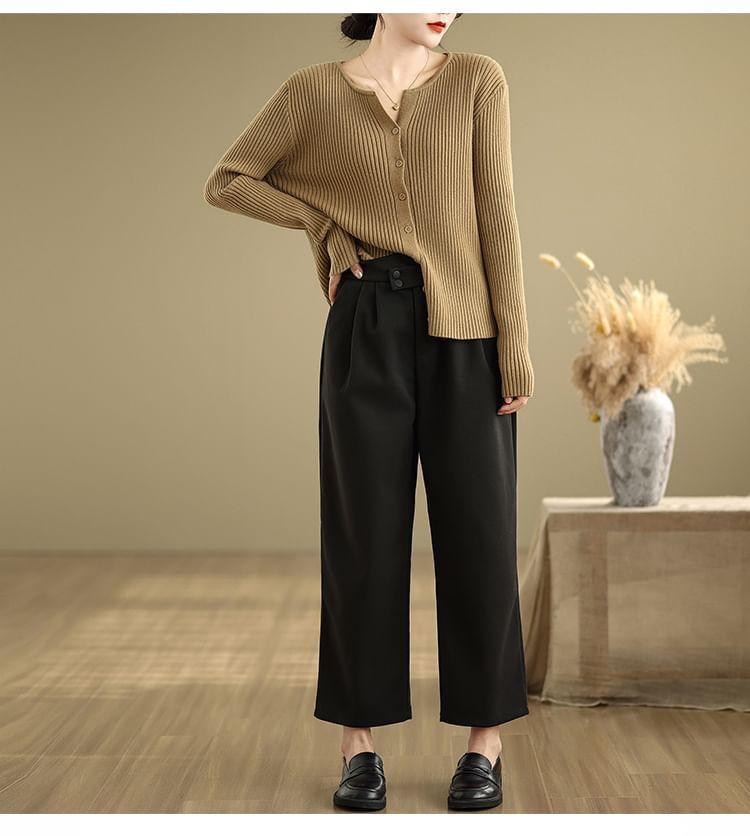 High Waist Asymmetrical Straight Leg Slacks Product Image