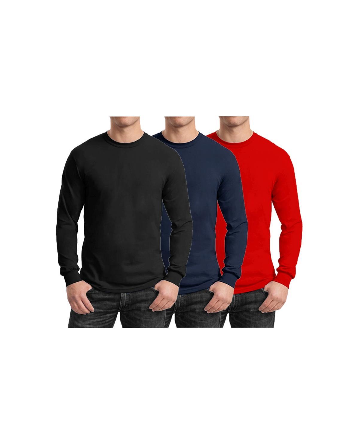 Galaxy By Harvic Mens 3-Pack Egyptian Cotton-Blend Long Sleeve Crew Neck Tee - Black/Charcoal Product Image