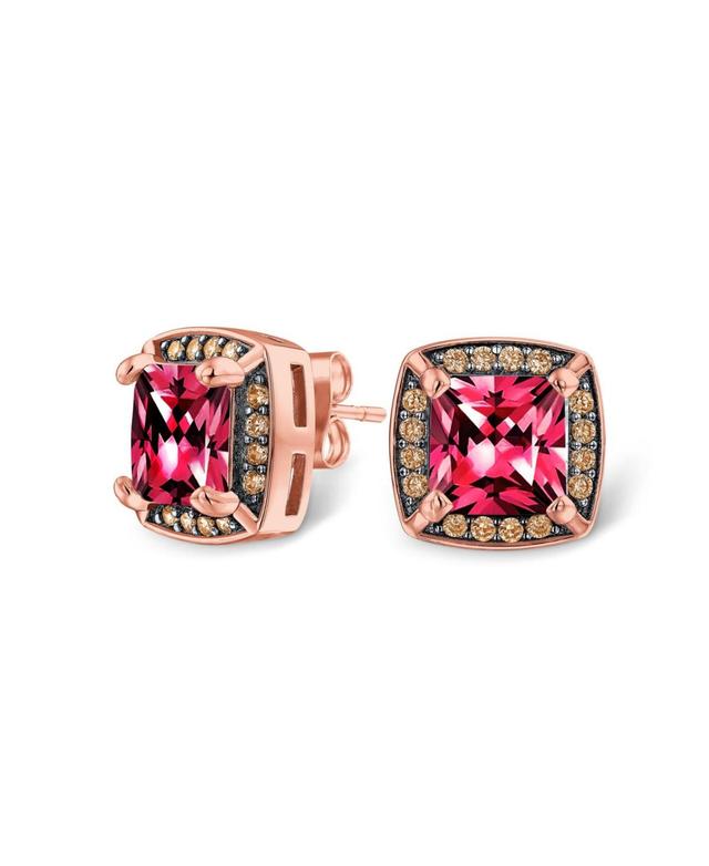 Bling Jewelry Fuchsia Red Pink Square Cushion Cut Cubic Zirconia Cz Stud Earrings For Women Rose Gold Plated Brass Product Image