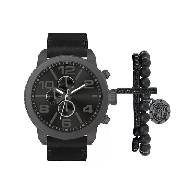 American Exchange Mens Black Chronograph Watch & 2-pc Stackable Bracelet Set Product Image