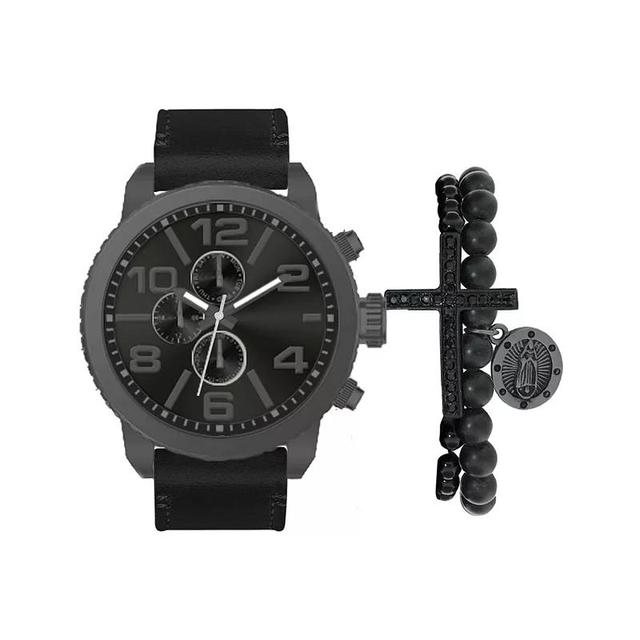 American Exchange Mens Black Chronograph Watch & 2-pc Stackable Bracelet Set Product Image