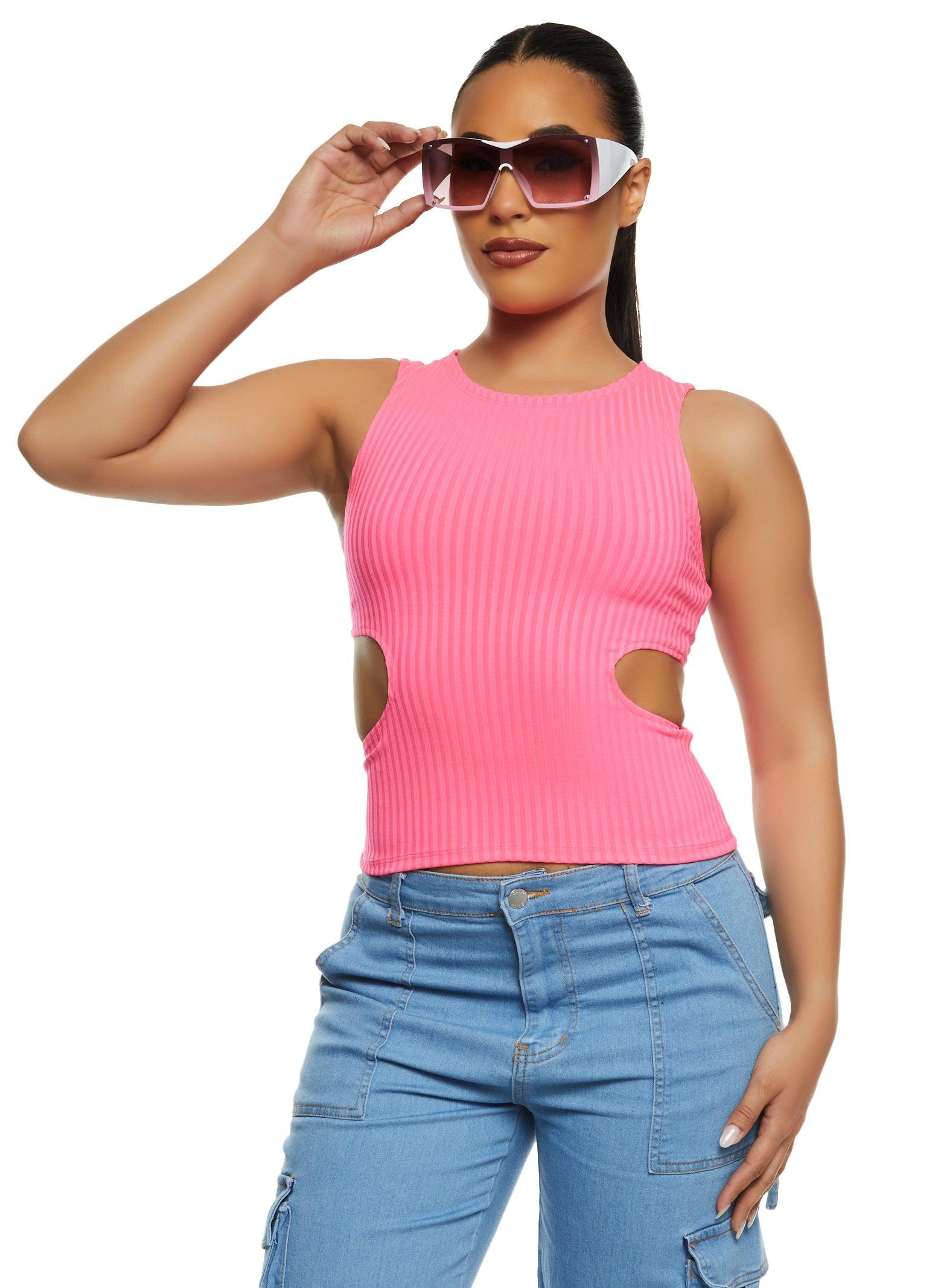 Womens Ribbed Knit Cut Out Side Tank Top Product Image