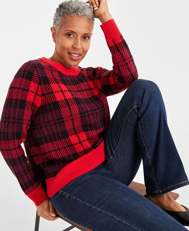 Style & Co Womens Plaid Crewneck Pullover Sweater, Created for Macys Product Image