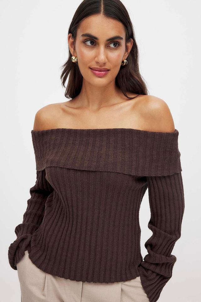 Ribbed Knitted Offshoulder Sweater Product Image