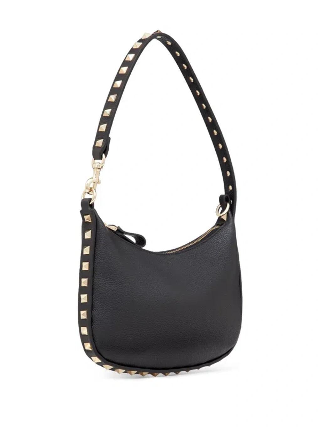 Rockstud Mini Leather Hobo Bag In Black Product Image