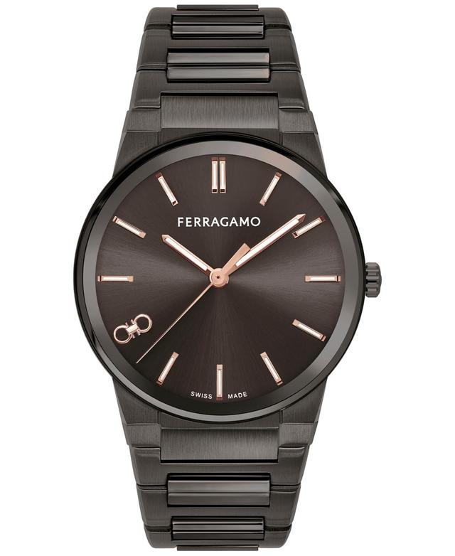 Salvatore Ferragamo Mens Swiss Gunmetal Ion Plated Bracelet Watch 41mm Product Image