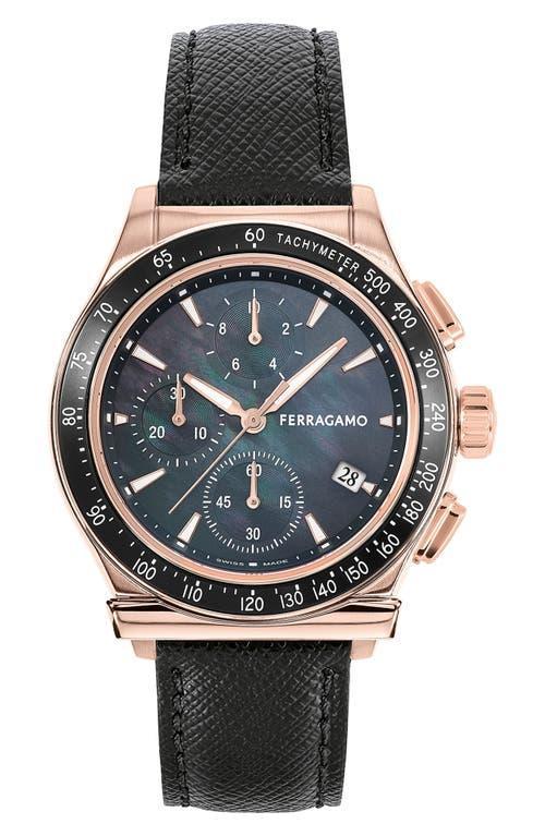 Mens FERRGAMAO 1927 Chronograph IP Rose Gold & Leather Strap Watch/38MM Product Image