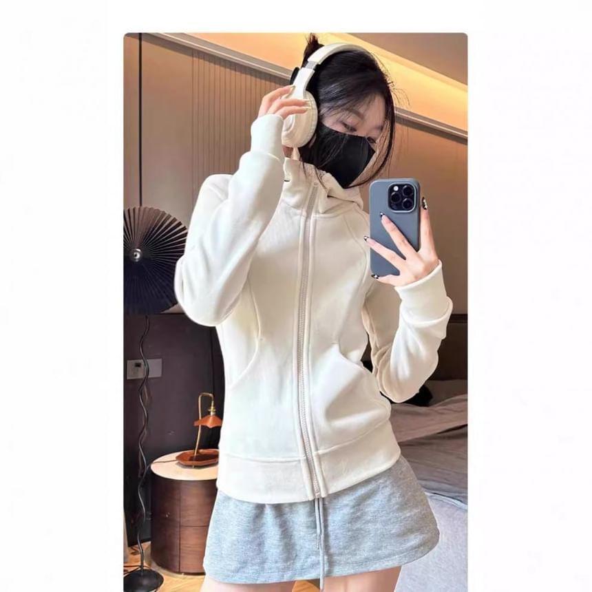 Plain Zip-Up Hoodie Product Image