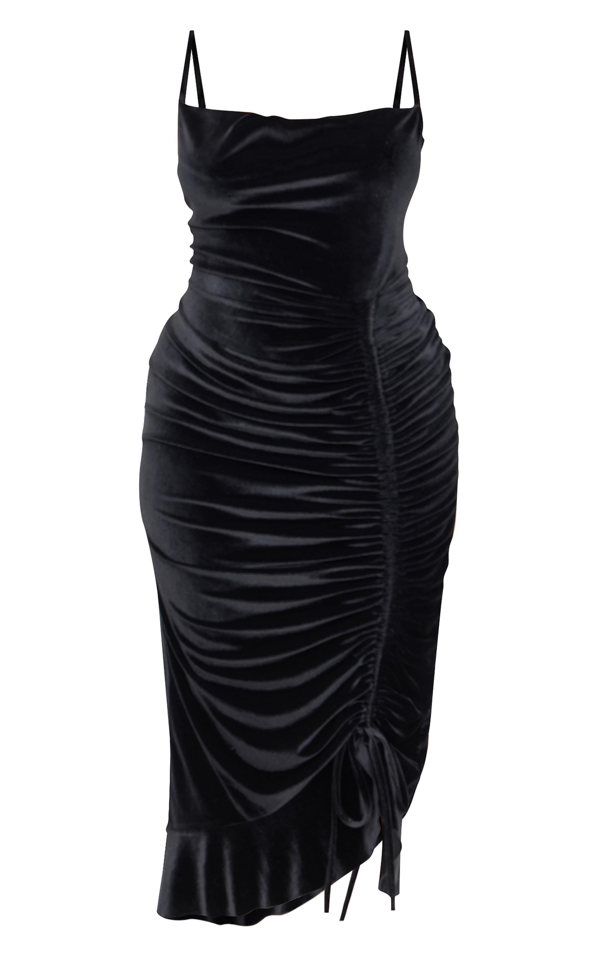 Plus Black Ruched Front Satin Midaxi Dress Product Image