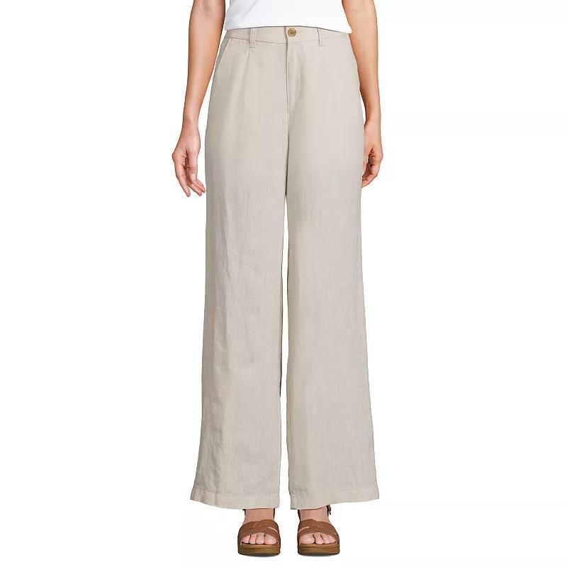 Womens Lands End High-Rise Wide-Leg Linen Pleated Pants Product Image