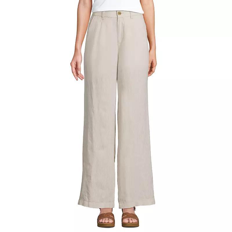 Womens Lands End High-Rise Wide-Leg Linen Pleated Pants Product Image