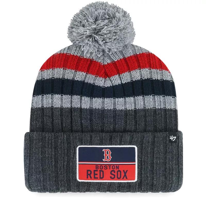 Mens 47 Gray Boston Red Sox Stack Cuffed Knit Hat with Pom Product Image