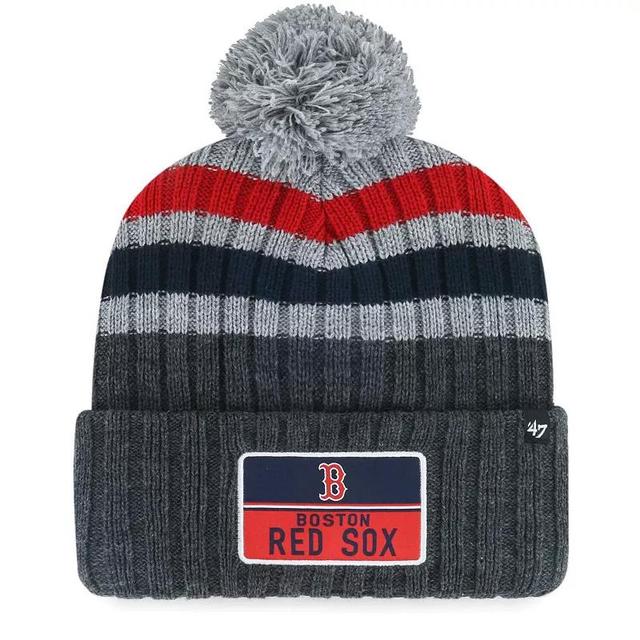 Mens 47 Gray Boston Red Sox Stack Cuffed Knit Hat with Pom Product Image