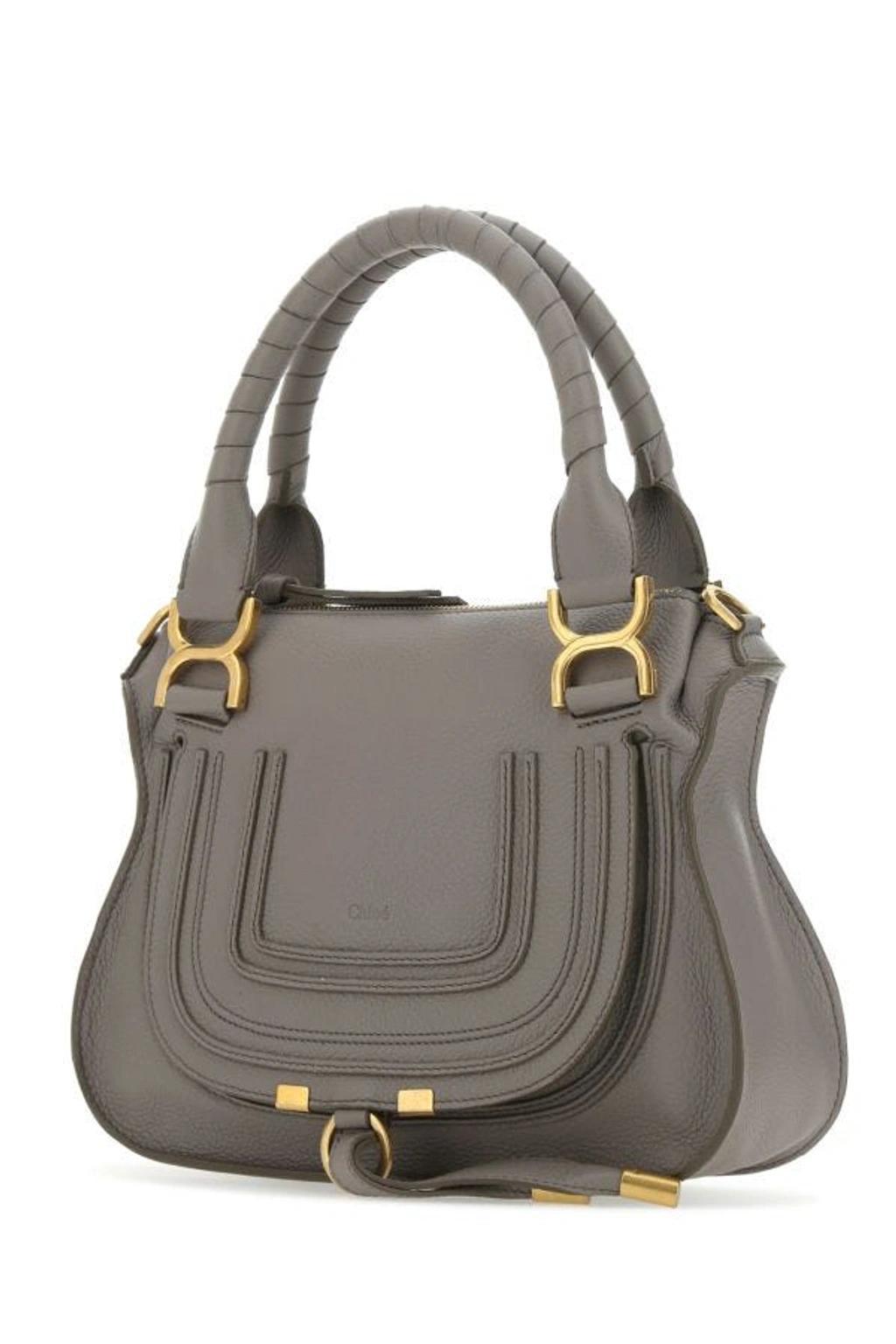 Grey Leather Medium Marcie Handbag In Gray Product Image