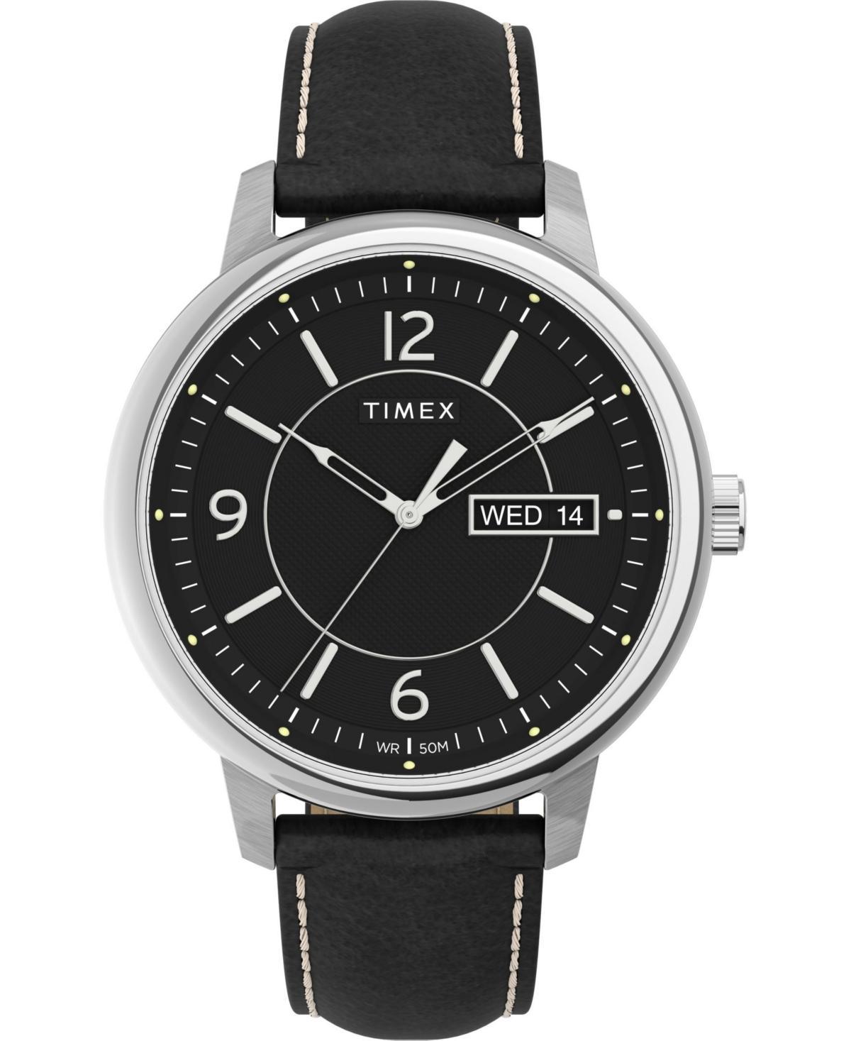 Timex Mens Chicago Black Leather Watch 45mm Product Image