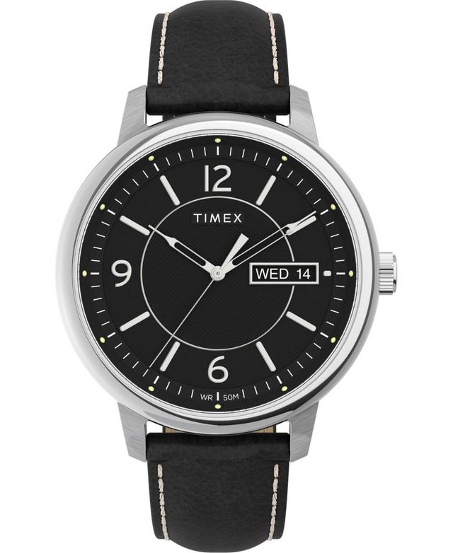 Timex Mens Chicago Black Leather Watch 45mm Product Image