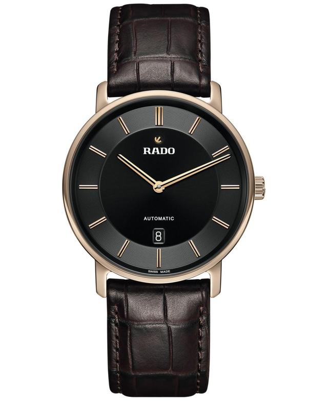 Rado Mens Swiss Automatic DiaMaster Thinline Brown Leather Strap Watch 41mm - Black Product Image