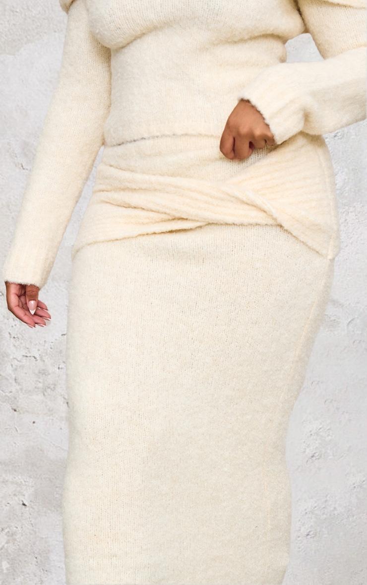 Plus Cream Soft Bobble Knit Foldover Maxi Skirt Product Image