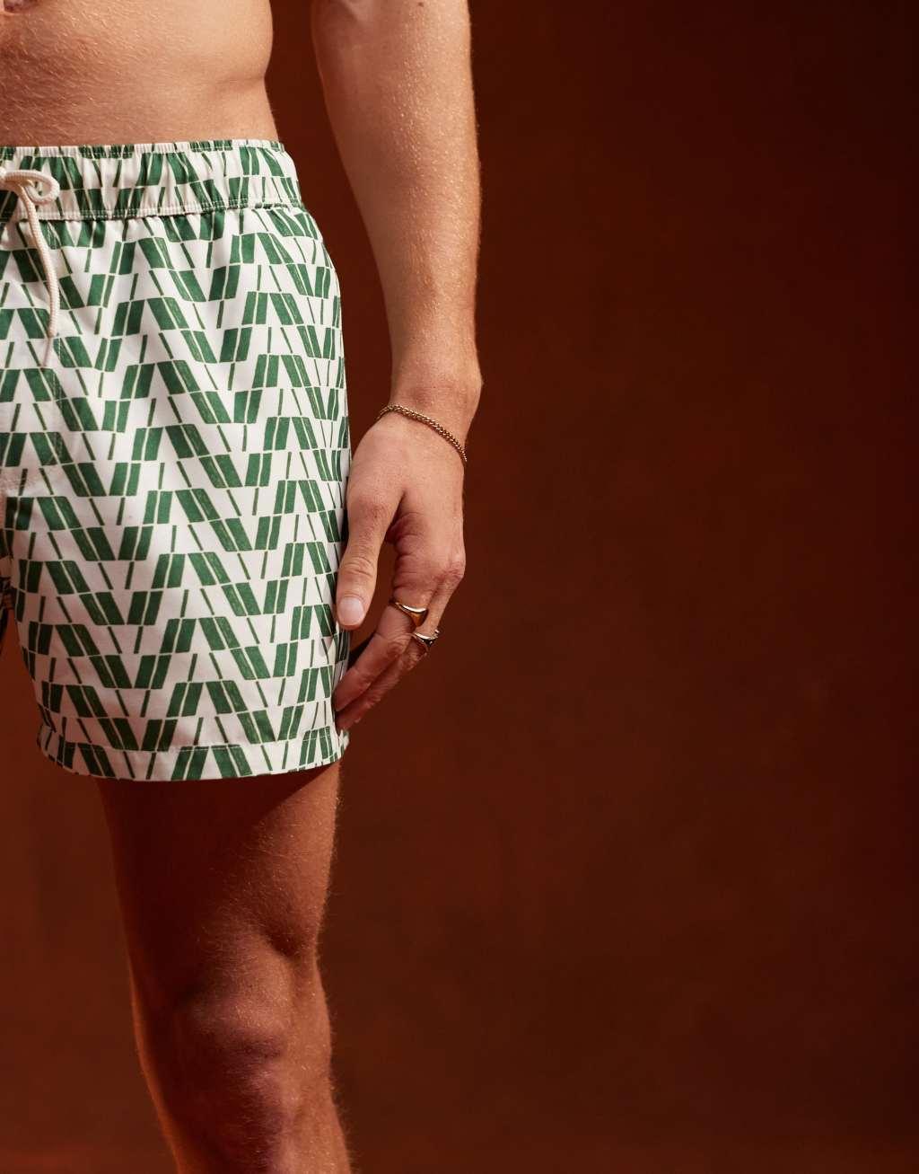 ASOS DESIGN swim shorts in short length in geo print  Product Image