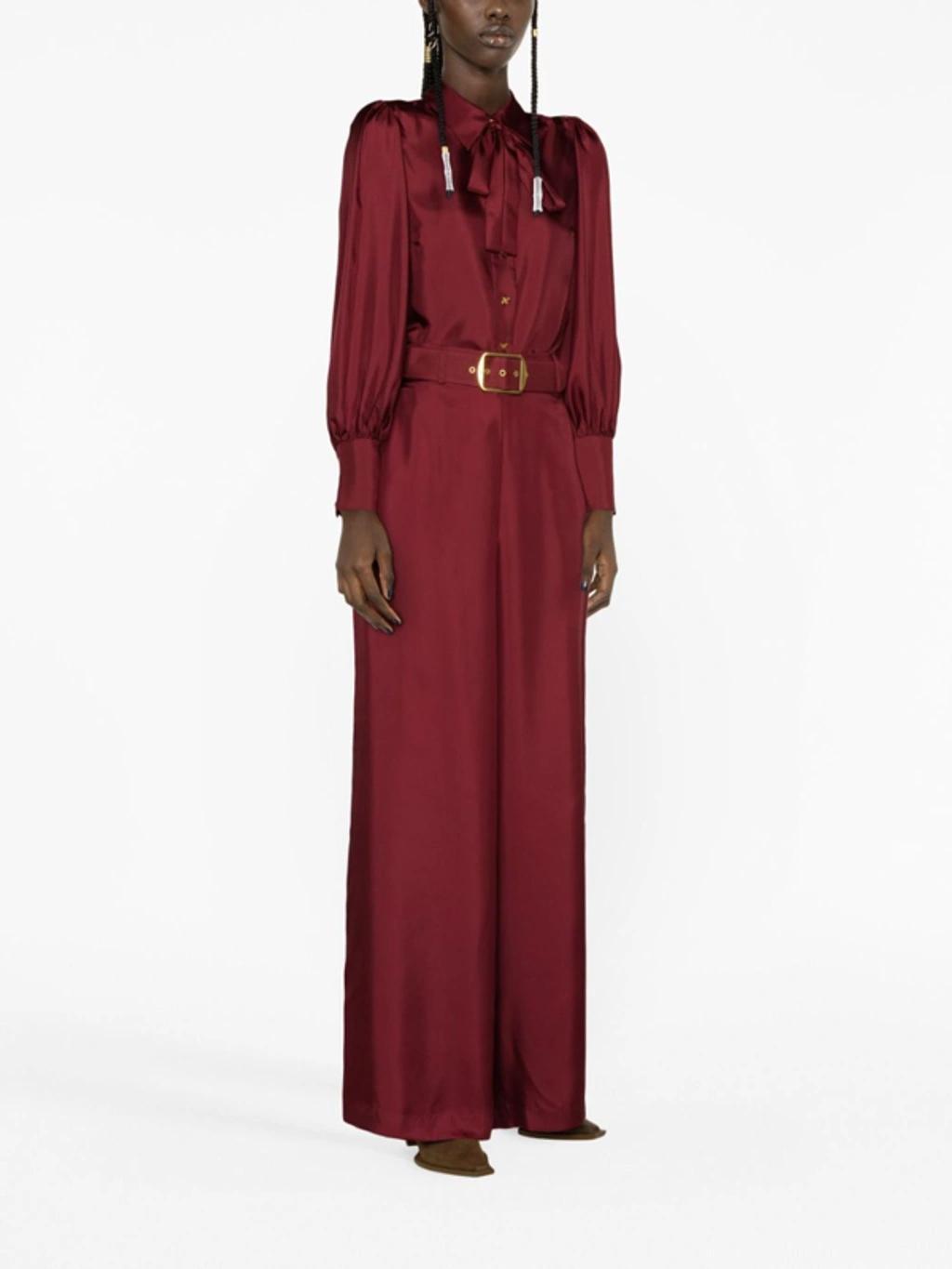 ZIMMERMANN Luminosity Belted Wide-leg Silk Pants In Burgundy Product Image