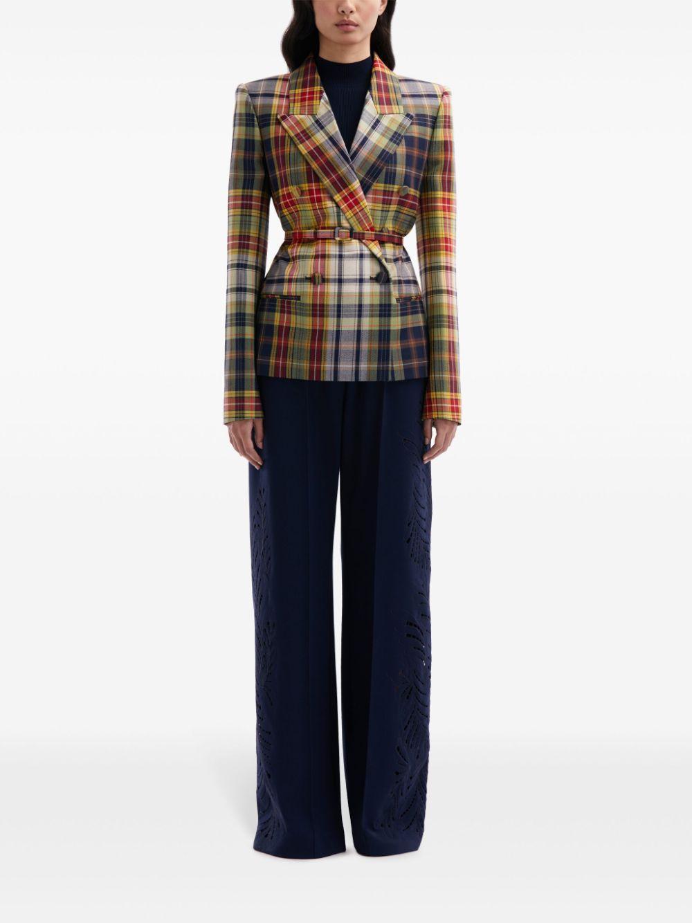 OSCAR DE LA RENTA Double Breasted Plaid Jacket In Navy Multi Product Image