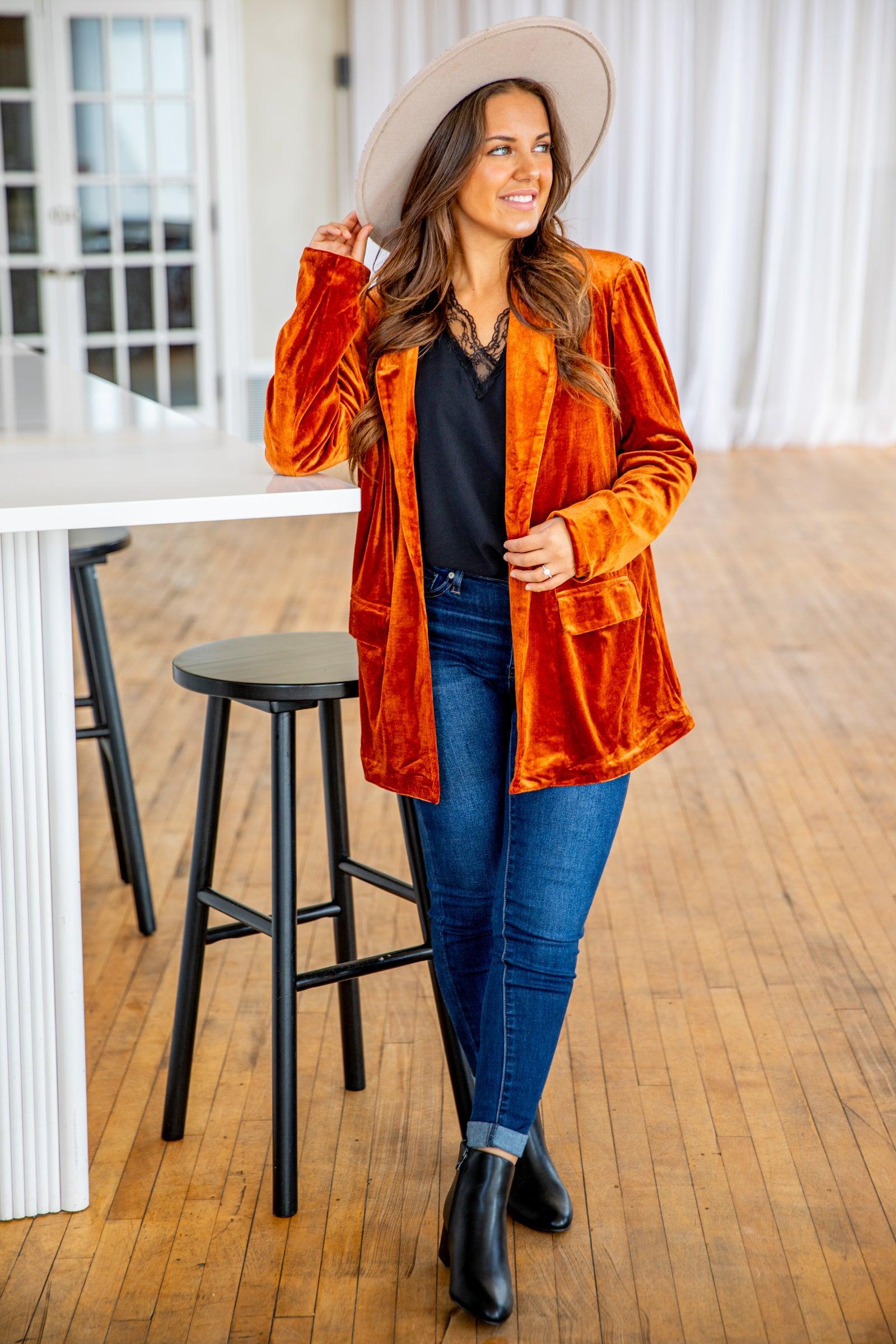 Burnt Orange Velvet Blazer Product Image