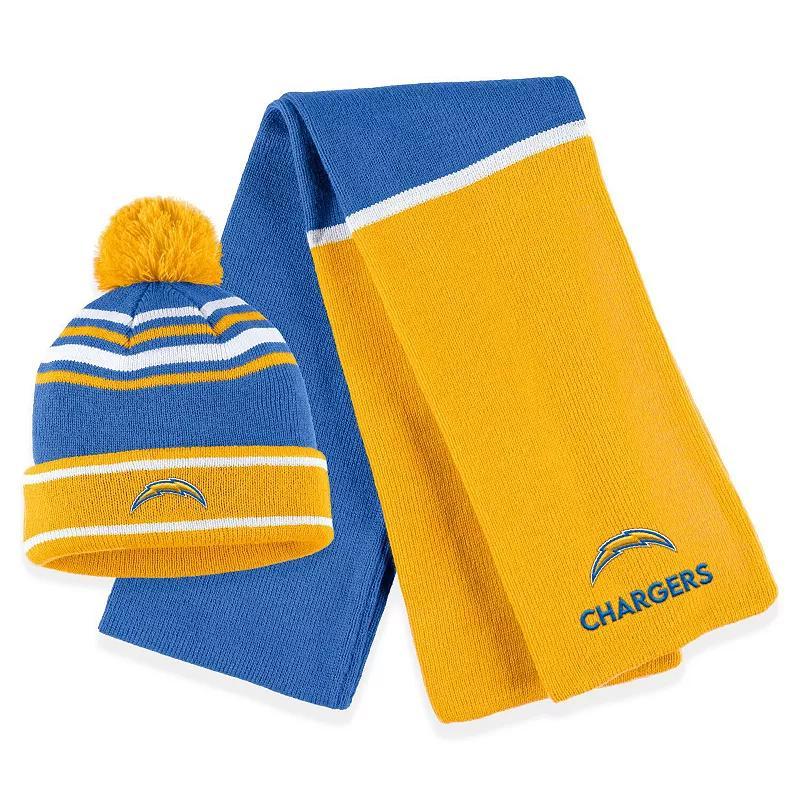 Womens WEAR by Erin Andrews Powder Blue Los Angeles Chargers Colorblock Cuffed Knit Hat with Pom and Scarf Set Product Image