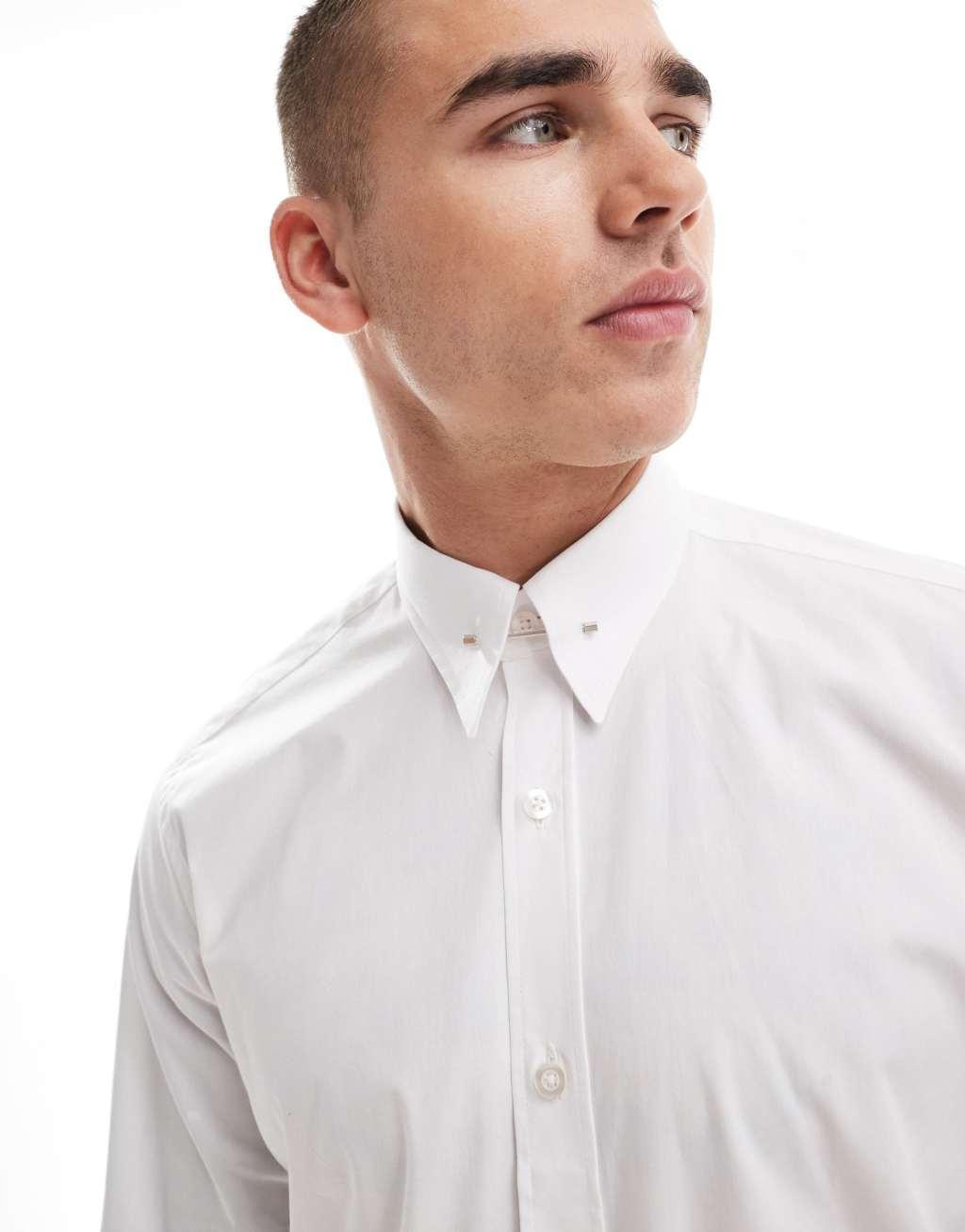 Shelby & Sons roslin smart shirt in white with collar bar detail Product Image