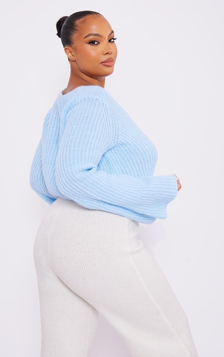 Plus Blue Brushed Knitted Cropped Sweater Product Image