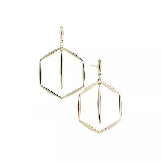 House of Frosted 14k Gold Over Sterling Silver White Topaz Geometric Orbital Bar Drop Earrings, Womens, Gold Tone Product Image