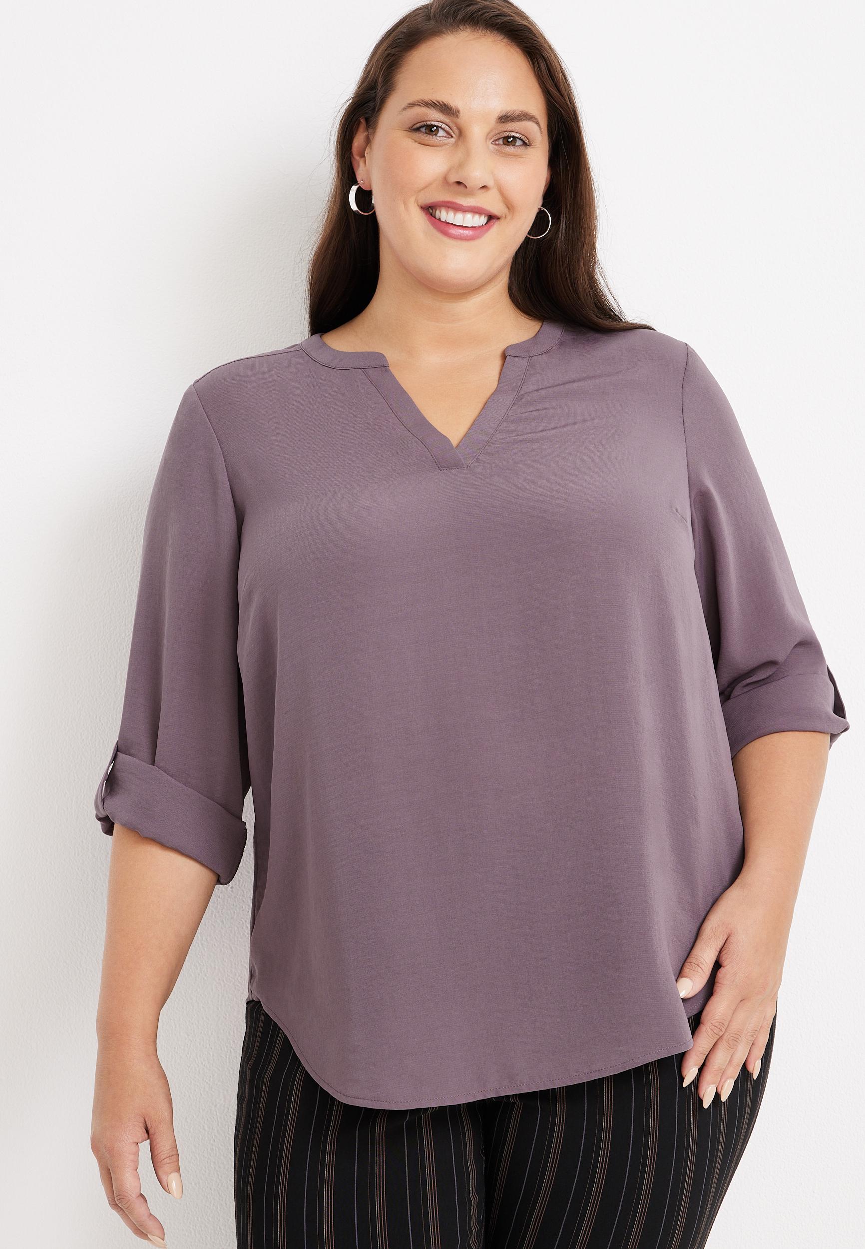 Maurices 4X Plus Size Women's Atwood 3/4 Sleeve Popover Blouse White - 4X Product Image