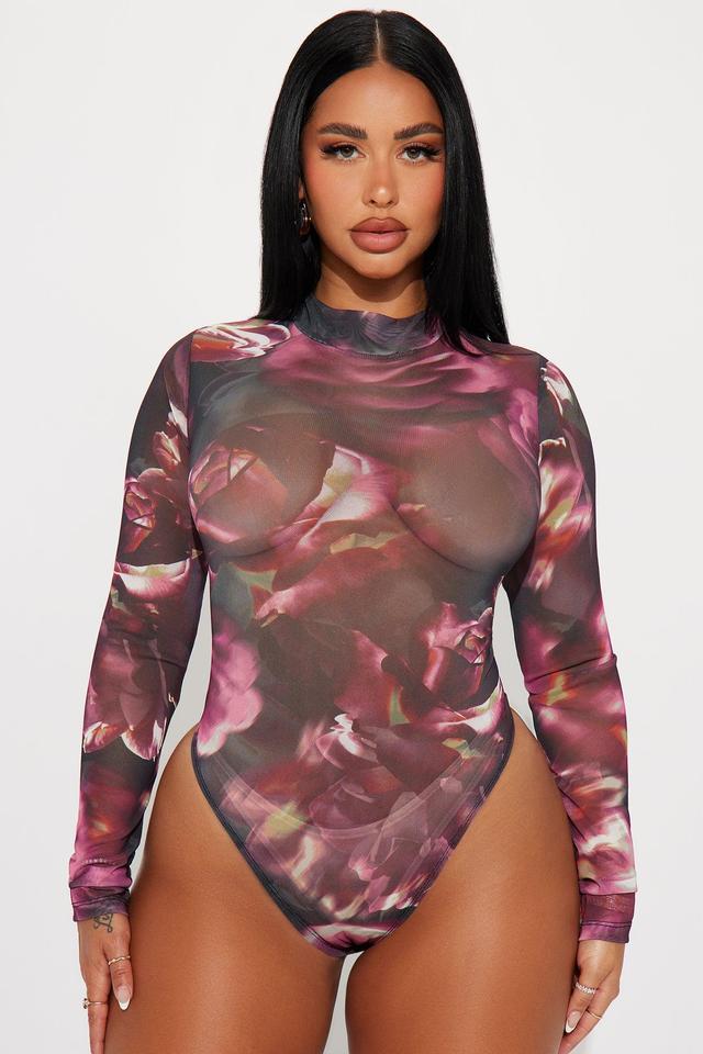 Marilyn Floral Mesh Bodysuit - Fuchsia Product Image