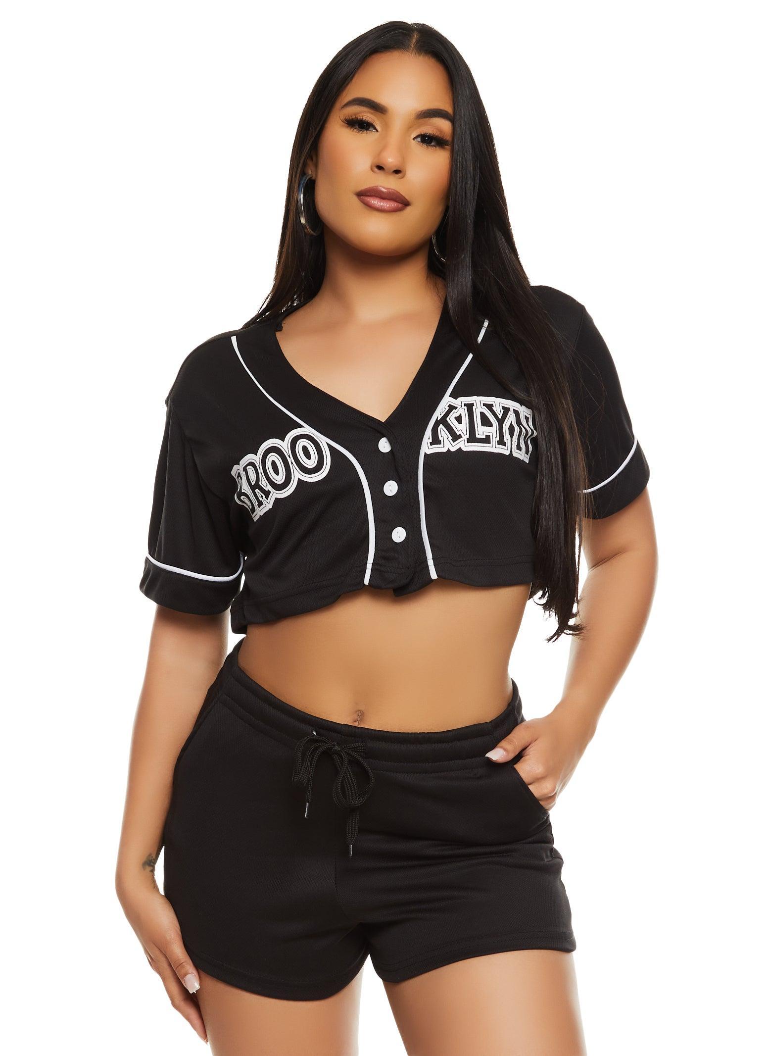 Womens City Graphic Mesh Cropped Baseball Tee Product Image