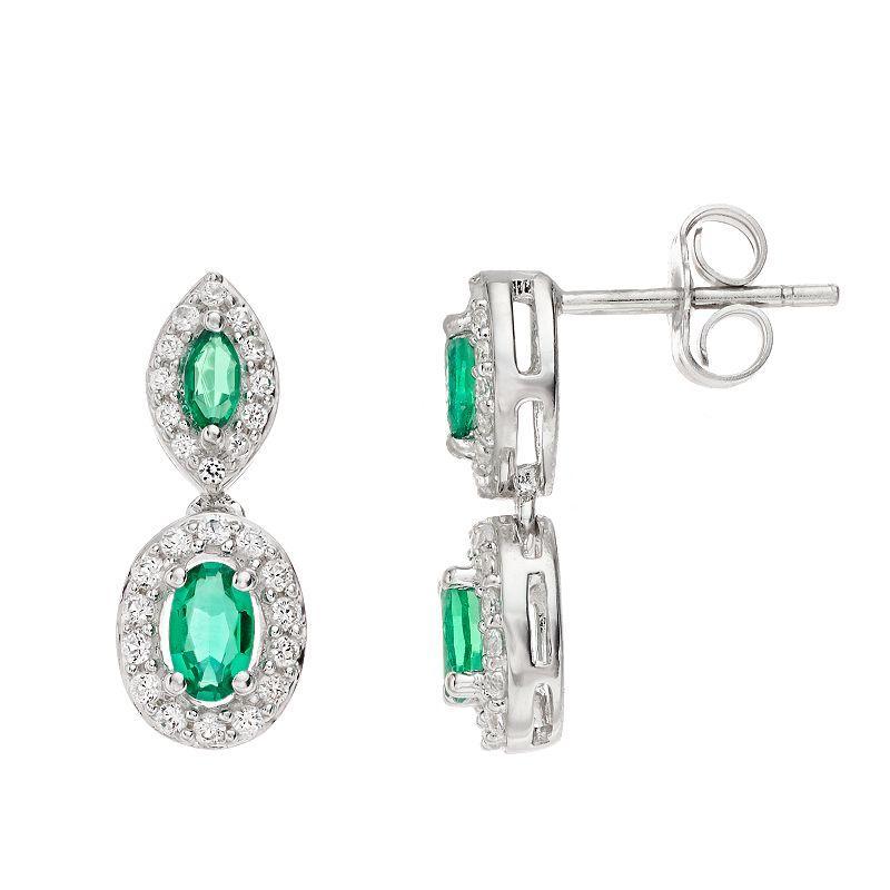 Sterling Silver Lab-Created Emerald Double-Drop Earrings, Womens Product Image