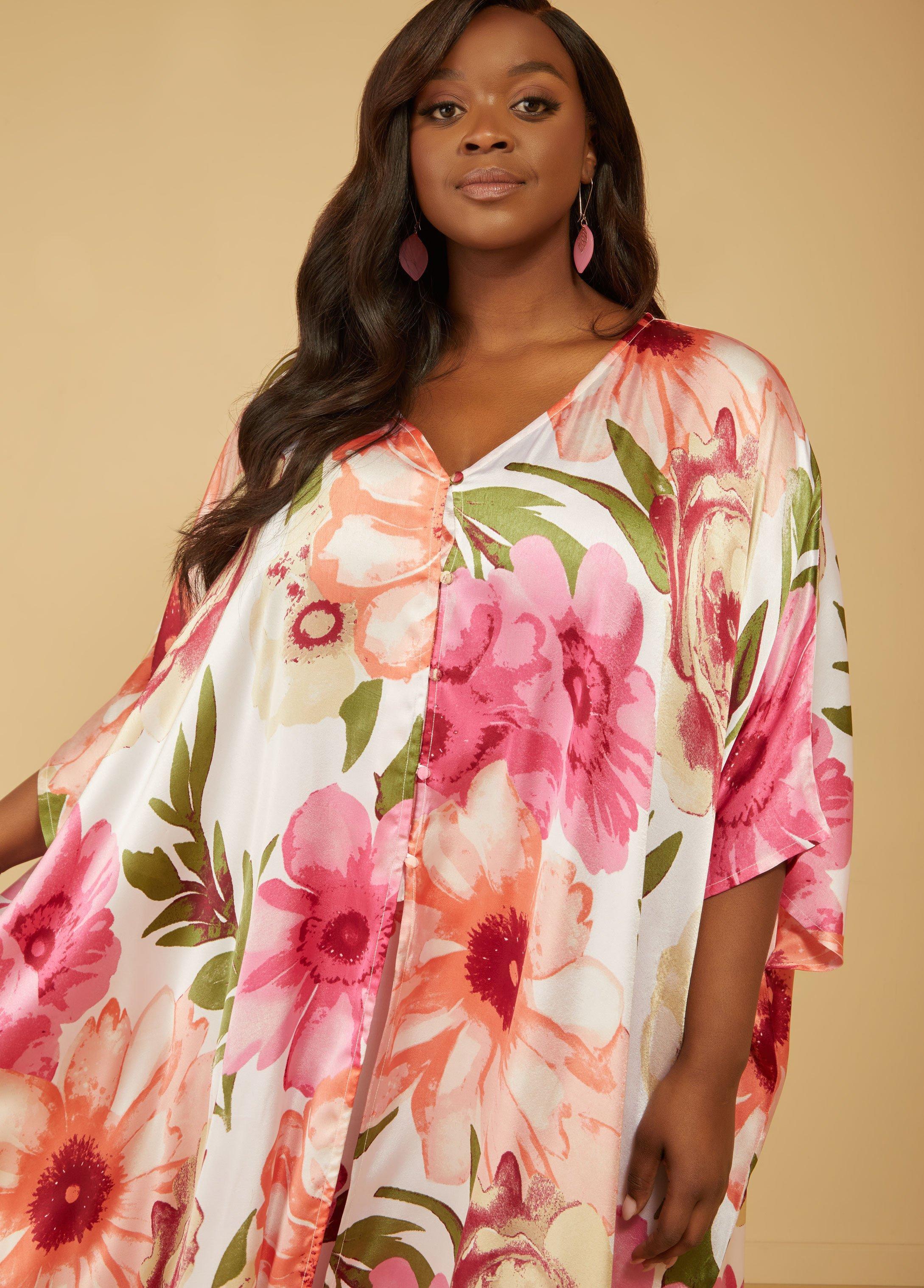 Floral Print Satin Kimono Product Image