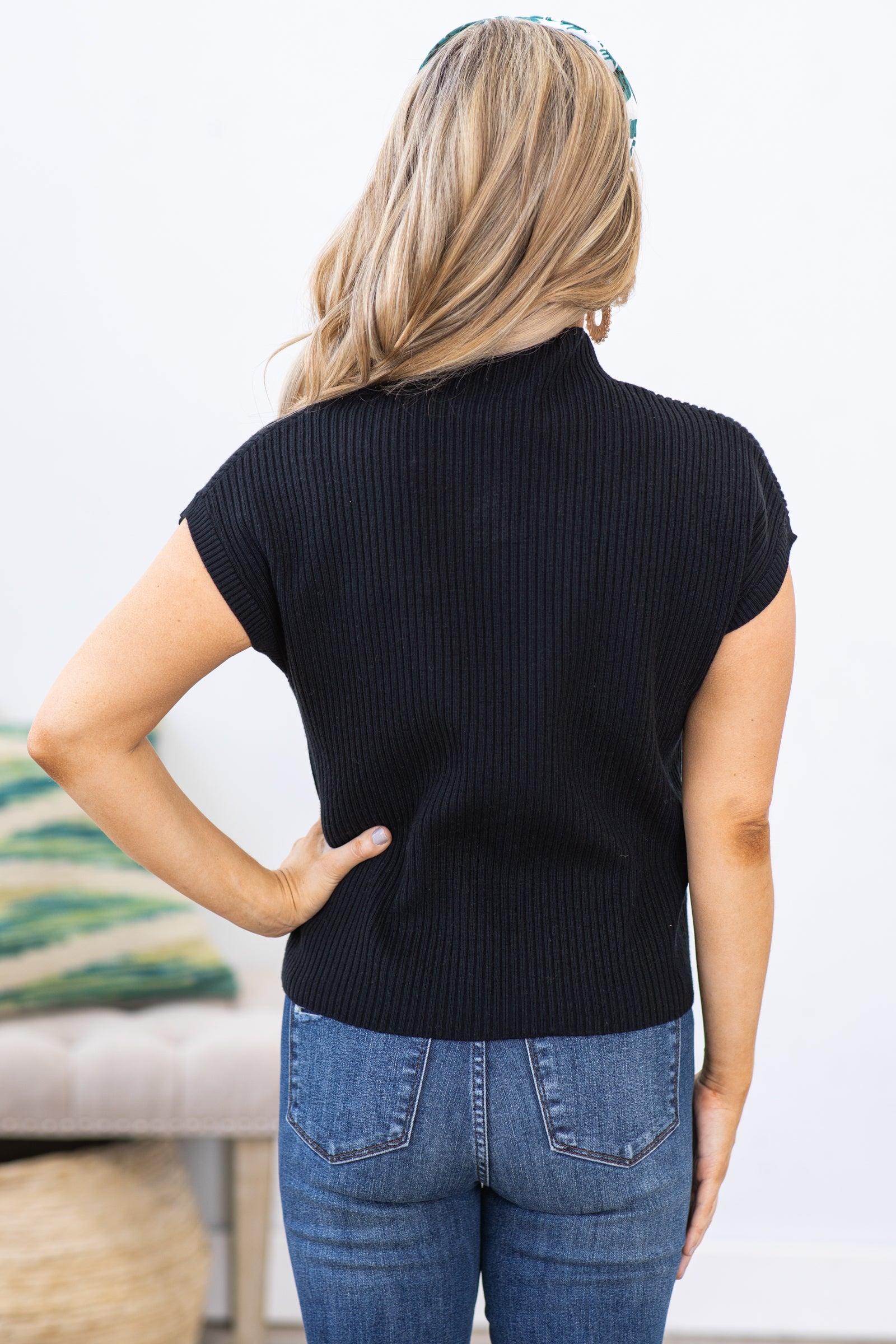 Black Short Sleeve Knit Sweater Top Product Image