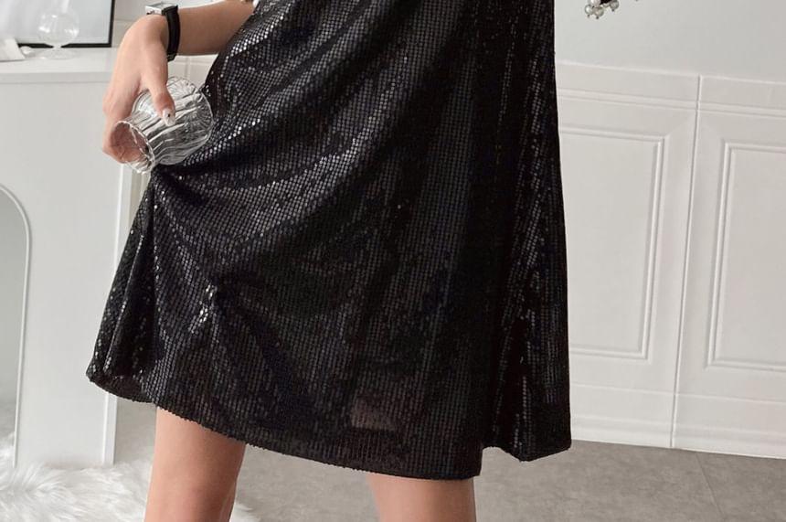 Short-Sleeve Sequined Mini Dress Product Image