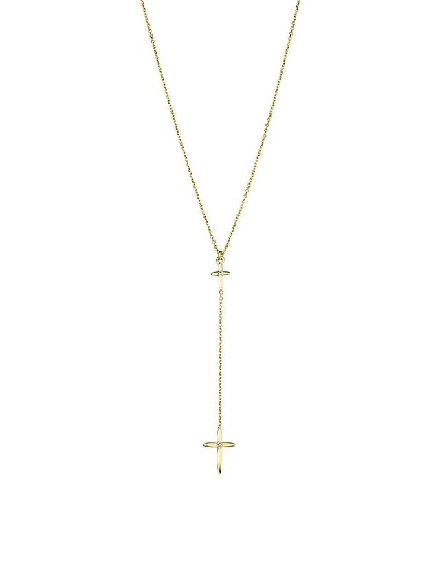 Womens 14K Yellow Gold, White Topaz Cross My Heart Drop Necklace Product Image