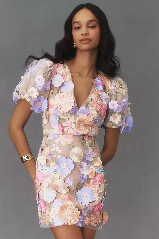 Elliatt Anthea Short-Sleeve V-Neck Floral Appliqué Mini Dress Product Image