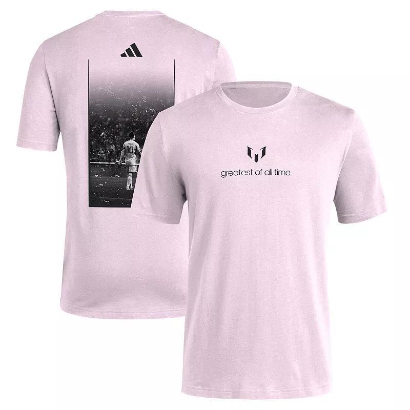 Mens adidas Lionel Messi Light Pink Inter Miami CF Greatest of All Time T-Shirt Product Image