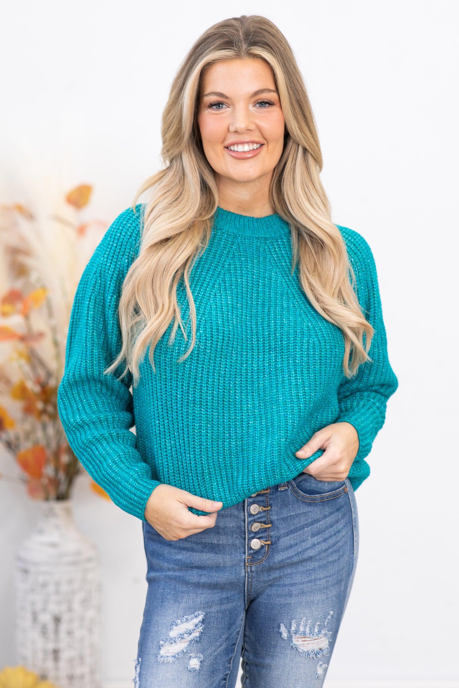 Teal Ribbed Round Neck Sweater Product Image