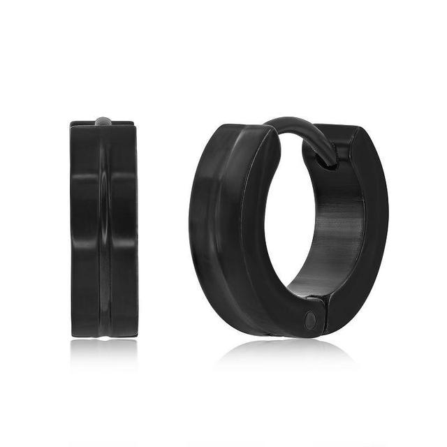 Metallo Stainless Steel Lined Huggie Hoop Earrings, Mens, Black Product Image