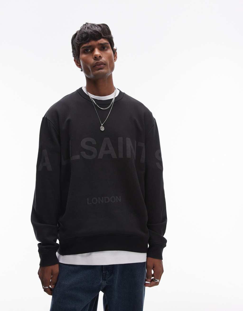 AllSaints Biggy tonal logo sweatshirt in black Product Image